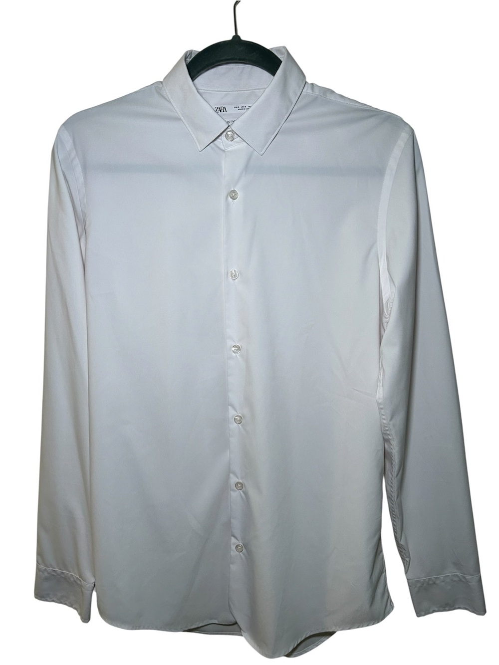 Zara Men's White Long-Sleeve Dress Shirt Button Front Active Fabric Slim Fit